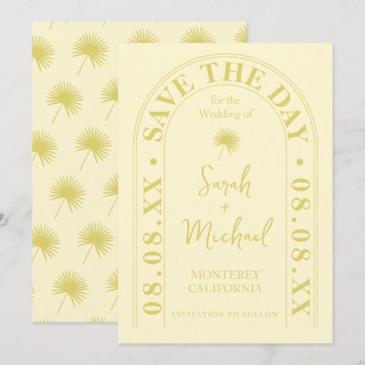 Waaierpalmblad Tropisch Helder Zomer Save The Date Kaart (Voorkant / Achterkant)