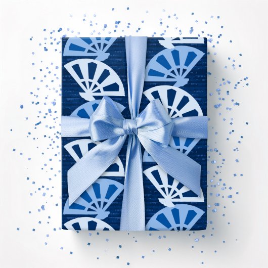Waaierstreep in Blauwe Indigo Cadeaupapier