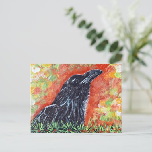 Waakzaam kraai schilderij briefkaart (Staand voorkant)