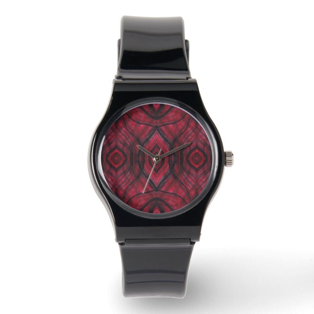 Waakzaamheid Rood Abstract Aquarel Kunst Horloge (Voorkant)