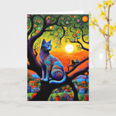 Waakzame Kat Kaart (Gele Bloem)