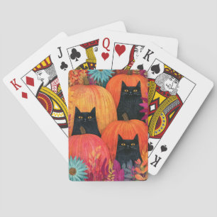 Waakzwarte Kat Herfst Pompoenveld Pokerkaarten