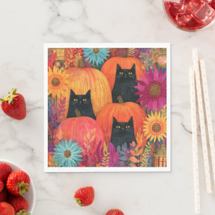 Waakzwarte Kat Herfst Pompoenveld Servet
