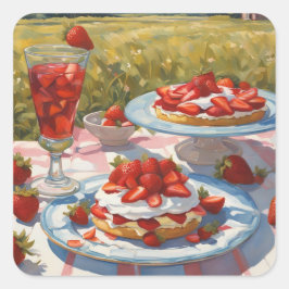 Waanzinnig decadente Strawberry Shortcake feestje Vierkante Sticker