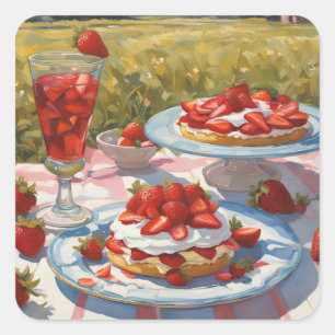 Waanzinnig decadente Strawberry Shortcake feestje Vierkante Sticker