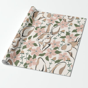 Waanzinnig Konijn en Roze Bloementuin Cadeaupapier
