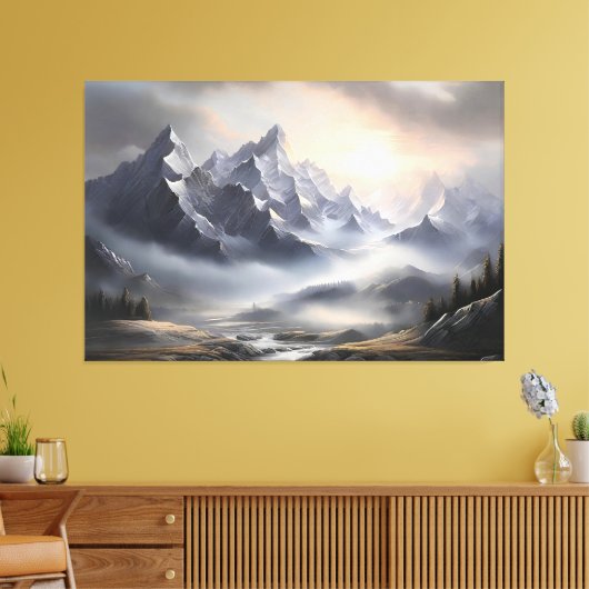 Waanzinnig mistig berglandschap canvas afdruk (Insitu (Woonkamer))