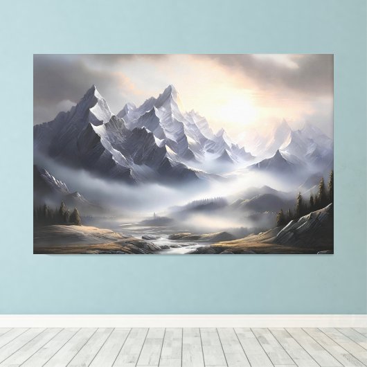 Waanzinnig mistig berglandschap canvas afdruk (Insitu (Houten vloer))