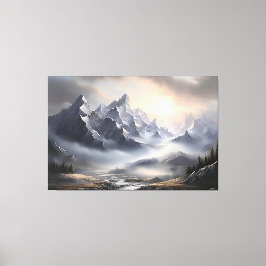 Waanzinnig mistig berglandschap canvas afdruk (Voorkant)