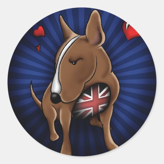 Waanzinnig Schattige Engels Bull Terrier Illustrat Ronde Sticker (Voorkant)