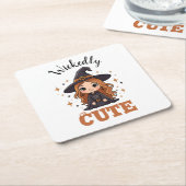 Waanzinnig Schattigee Halloween Witch | Spookachti Kartonnen Onderzetters (Schuin)