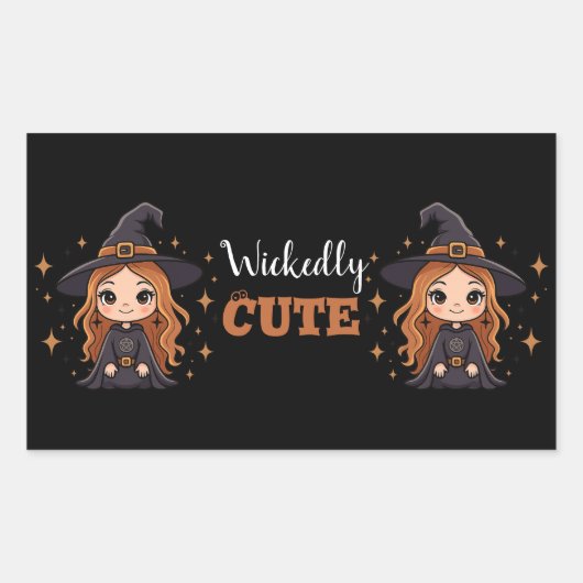 Waanzinnig Schattigee Halloween Witch | Spookachti Rechthoekige Sticker (Voorkant)