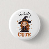 Waanzinnig Schattigee Halloween Witch | Spookachti Ronde Button 3,2 Cm (Voorkant)