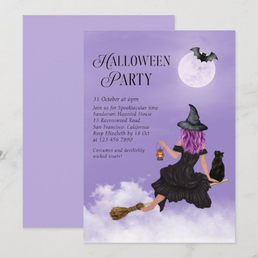 Waanzinnig Schattigee heks Halloween Party Kaart (Voorkant / Achterkant)