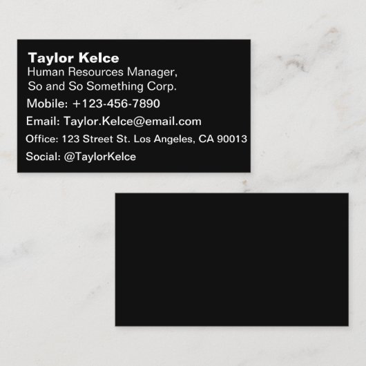 Waanzinnig zwart (de donkerste zwart)  visitekaartje (Voorkant / Achterkant)