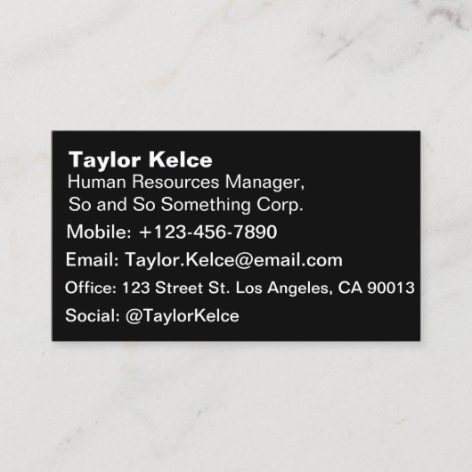 Waanzinnig zwart (de donkerste zwart)  visitekaartje (Voorkant)