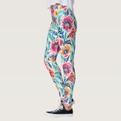 Waanzinnige Boheemse Bloemen Overschaalde Print Leggings (Links)