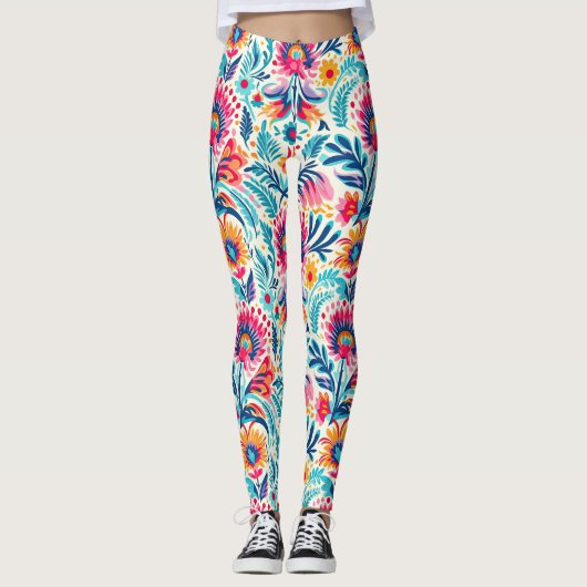 Waanzinnige Boheemse Bloemen Overschaalde Print Leggings (Voorkant)