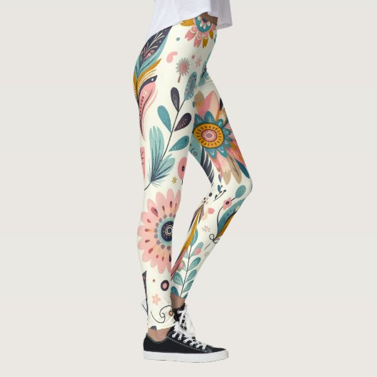 Waanzinnige Boheemse veren en bloemen Leggings (Rechts)