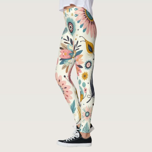 Waanzinnige Boheemse veren en bloemen Leggings (Links)