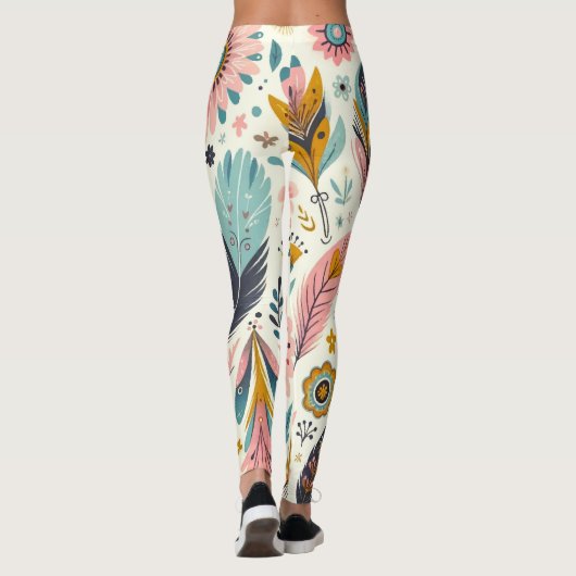 Waanzinnige Boheemse veren en bloemen Leggings (Achterkant)