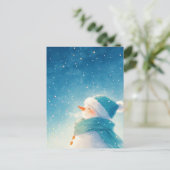 Waanzinnige Lachende Sneeuwman Onder Sterrenhemel Briefkaart (Staand voorkant)