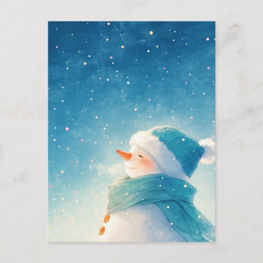 Waanzinnige Lachende Sneeuwman Onder Sterrenhemel Briefkaart (Voorkant)