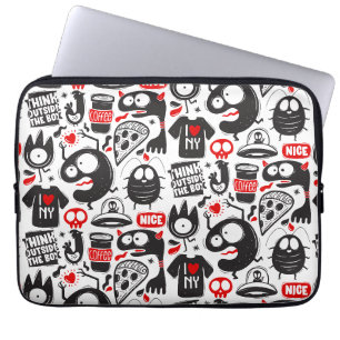 Waanzinnige Monsters & Quotes Doodle Laptop Sleeve