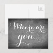 Waar ben je, Handschrift Typografie Black White Briefkaart (Voorkant / Achterkant)
