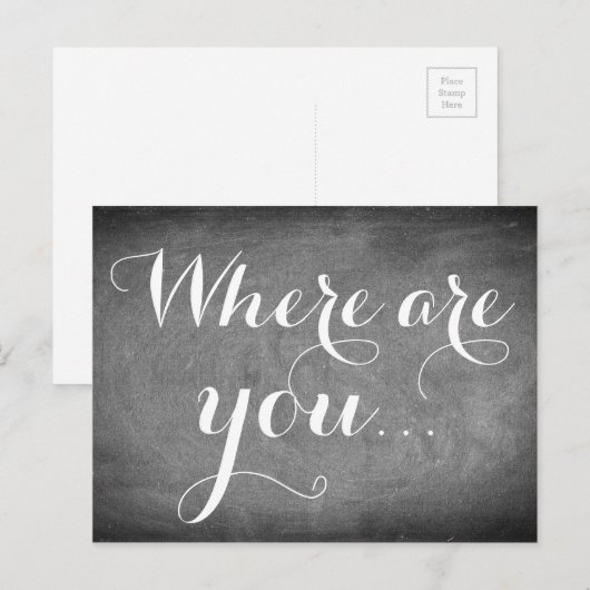 Waar ben je, Handschrift Typografie Black White Briefkaart (Voorkant / Achterkant)