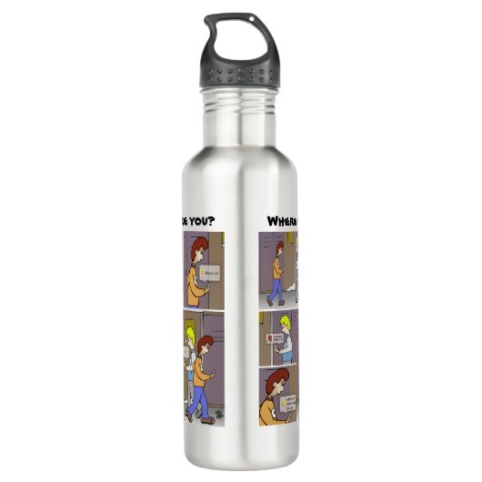 Waar bent u? waterfles  (Achterkant)