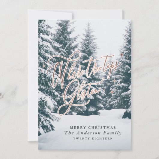 Waar boom topjes glinsteren foto Kerstmis Feestdagenkaart (Voorkant)