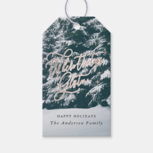 Waar boombomen topjes glinsteren kerstvakantie cadeaulabel