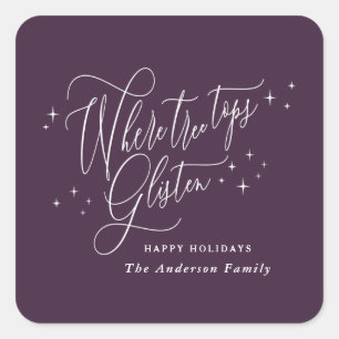 Waar boombomen topjes glinsteren kerstvakantie vierkante sticker