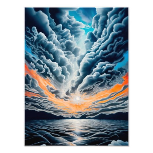 Waar de hemel ontmoet Zee: een rustige oceaan zons Foto Afdruk (Voorkant)