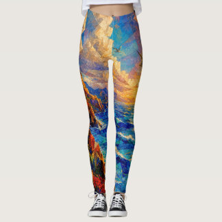“Waar de oceaan breekt” – Een kubistisch zeegezich Leggings