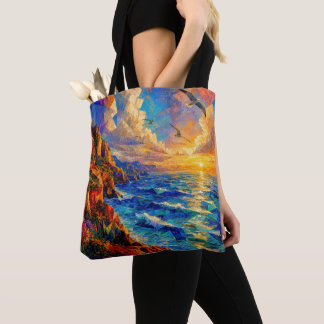 “Waar de oceaan breekt” – Een kubistisch zeegezich Tote Bag