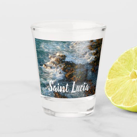 Waar de oceaan de rotsen ontmoet shot glas (Voorkant)