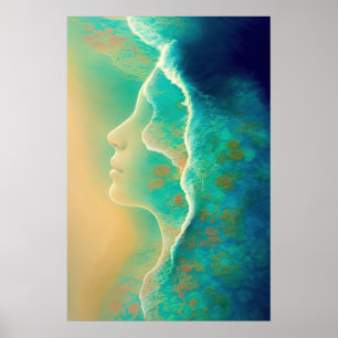 Waar de oceaan geheugen wordt - Blauw Groen Poster