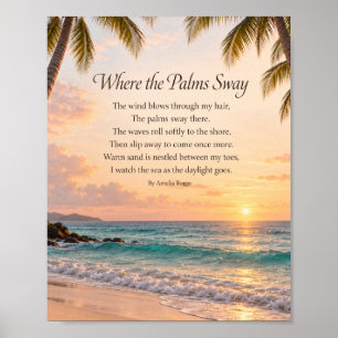 Waar de palmen wiegen strand zonsondergang gedicht poster