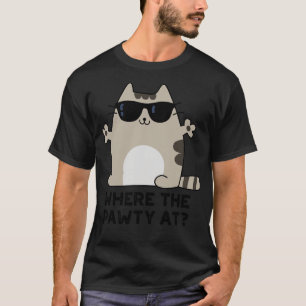 Waar de Pawty bij Schattige Party Cat Pun T-shirt