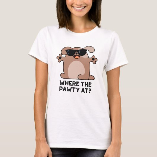 Waar de poot bij de grappige Doggie Dog Pun T-shirt (Voorkant)
