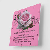 WAAR DE ROZEN NOOIT VERVALLEN VIERKANTE KLOK (Hoek)