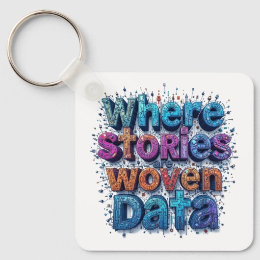 Waar de verhalen geweven data sleutelhanger (Voorkant)