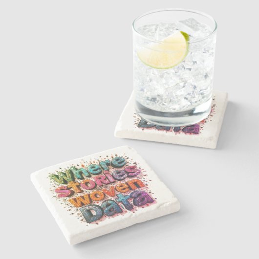 Waar de verhalen geweven data stenen onderzetter (Zijkant)