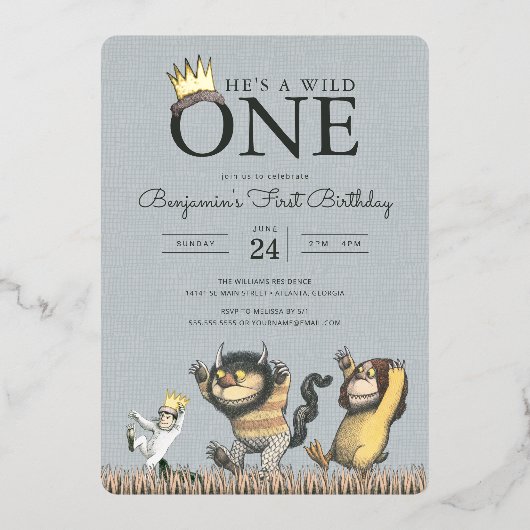 Waar de wilde dingen 1e verjaardag nodiging zijn folie uitnodiging (Voorkant)