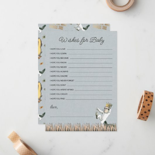 Waar de wilde dingen zijn Baby shower wensen Notitiekaartje (Voorkant / Achterkant in situ)