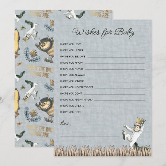 Waar de wilde dingen zijn Baby shower wensen Notitiekaartje (Voorkant / Achterkant)