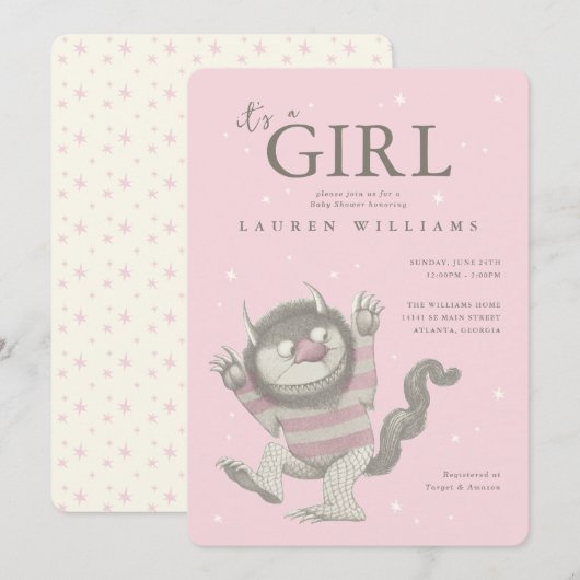 Waar de wilde dingen zijn | Meisje Baby shower Kaart (Voorkant / Achterkant)