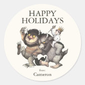 Waar de wilde dingen zijn PRETTIGE FEESTDAGEN | Ronde Sticker (Voorkant)